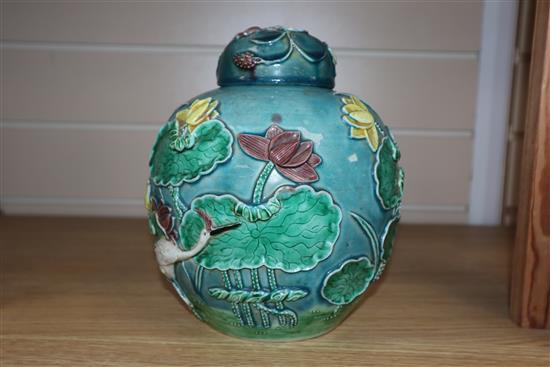 A Chinese moulded porcelain jar and cover, Wang Binrong seal mark height 20cm